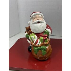 Santa Cookie/Candy Jar Seasons's‎ Greetings 8.5" Holiday Christmas Ceramic